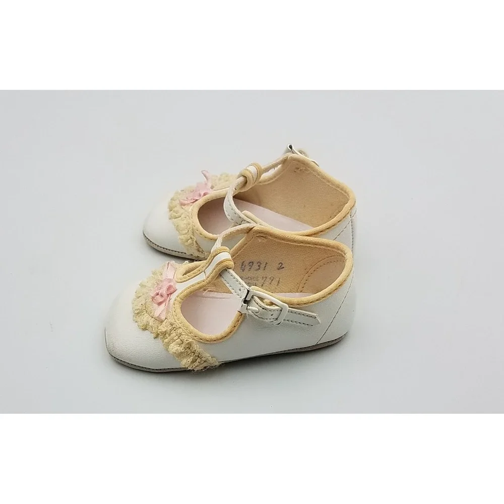 Vtg Lullaby Baby Girl Infant Dress Shoes White Leather‎ Look Toddler Size 2 Lace